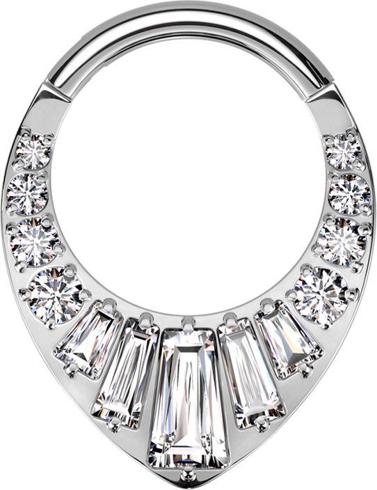 Produktbild Star Piercing Micro Segmentring klappbar silber runde und Baquette Kristalle silber (ohne Messing, Titan G23)
