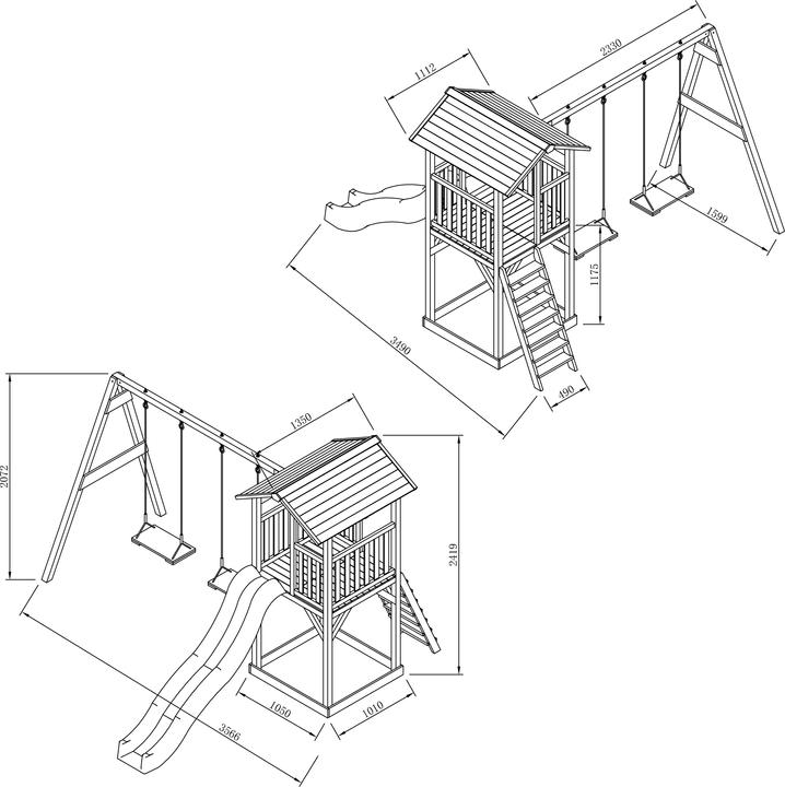Produktbild Axi Beach Tower Spielturm mit Doppelschaukel Braun/weiss - weisse Rutsche