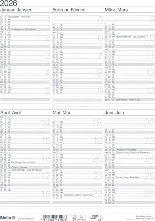 Biella Tafelkalender I (21 x 29.7 cm, Kein Einband, Französisch, Deutsch)