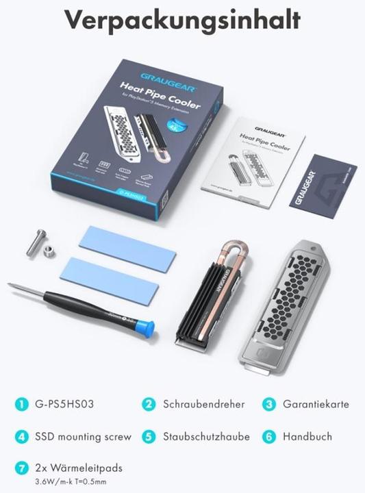 Produktbild Graugear Kühlkörper SSD M.2NVMe 2280 für PS5 Speichererweit.