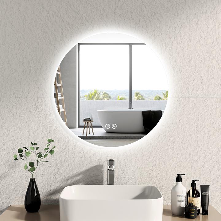 Produktbild Emke Badspiegel mit Beleuchtung Φ60cm, 3 Farbtemperaturen(3000K-6500K) und dimmbaren, Touch Schalter