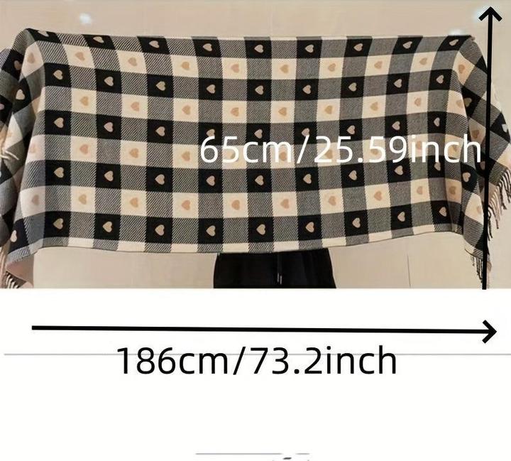 Immagine prodotto Only-Bags.Store Sciarpa con motivo a cuore su entrambi i lati, avvolgicollo invernale a quadri, sciarpa accogliente