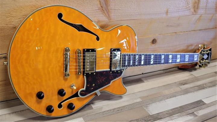 D'angelico Guitars Chitarra D & Aposangelico Excel SS XT Stopbar Vintage Natural Quilt Semi-Akestic (Daessxtqvnatgs) (Chitarra semi acustica, Acero, Rosa, Legno laminato)
