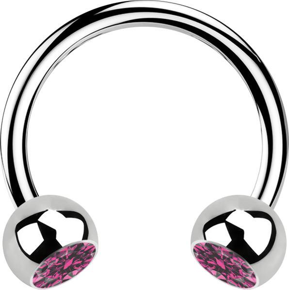 Star Piercing Micro Circular Barbell silber mit zwei Kugeln Kristall pink (ohne Messing, Chirurgenstahl 316L)