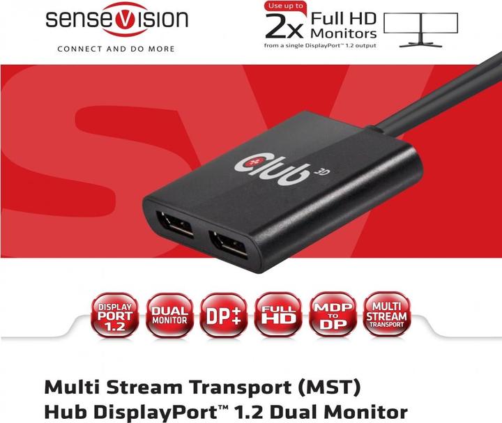 Actual product image Club 3D Multi Streaming Transport Hub 1xDP input to 2xDP output