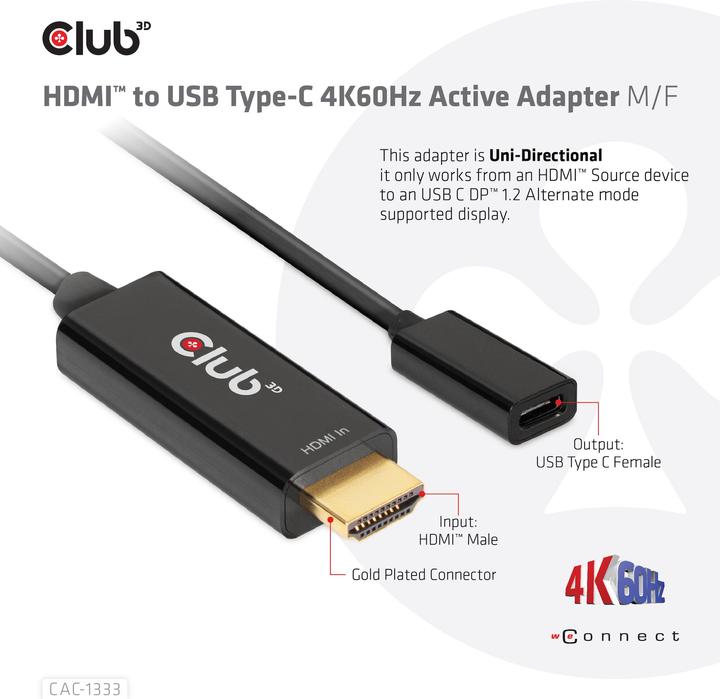 Actual product image Club 3D HDMI (Typ A) — USB C (HDMI, USB-C, 2.20 cm)