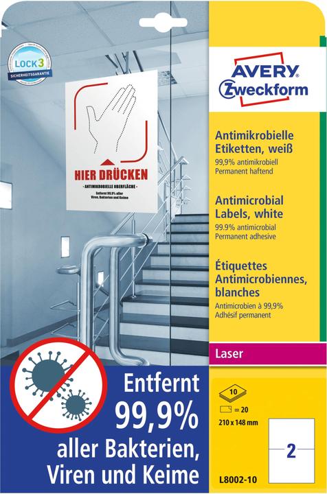 Actual product image Avery Antimicrobial labels 210 x 148 mm, 10 Blatt, Weiss