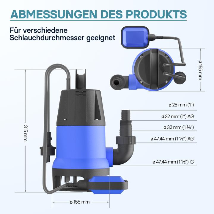 Actual product image Wiltec Submersible Pump for Clean Dirty Flood Water 400 watts 7500l/h sewage pump (Sewage pump)