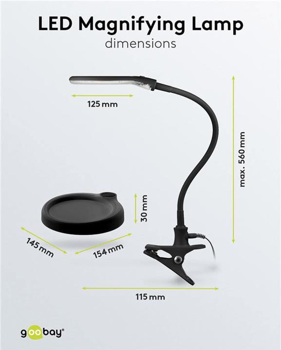 Image du produit Goobay Lampe loupe sur pied/à pince (480 lm)