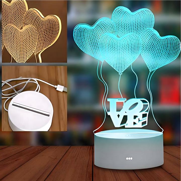 Image du produit Extralink Accueil Lampe de nuit Illusion 3d Avec Quatre Coeurs, USB, Pour Chambre à coucher