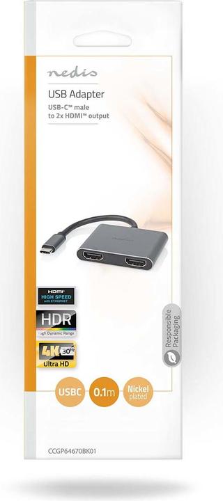 Productafbeelding Nedis USB Multi-Port Adapter | USB 3.2 Gen 1 | USB-C™ Stekker | 2x HDMI™ | 0,10 m | Rond | Vernikkeld (USB Type-C, 10 cm)