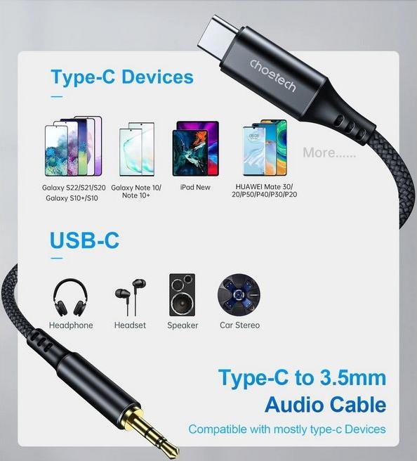 Actual product image Choetech USB-C to 3.5mm dc Audio cable (2 m, USB)