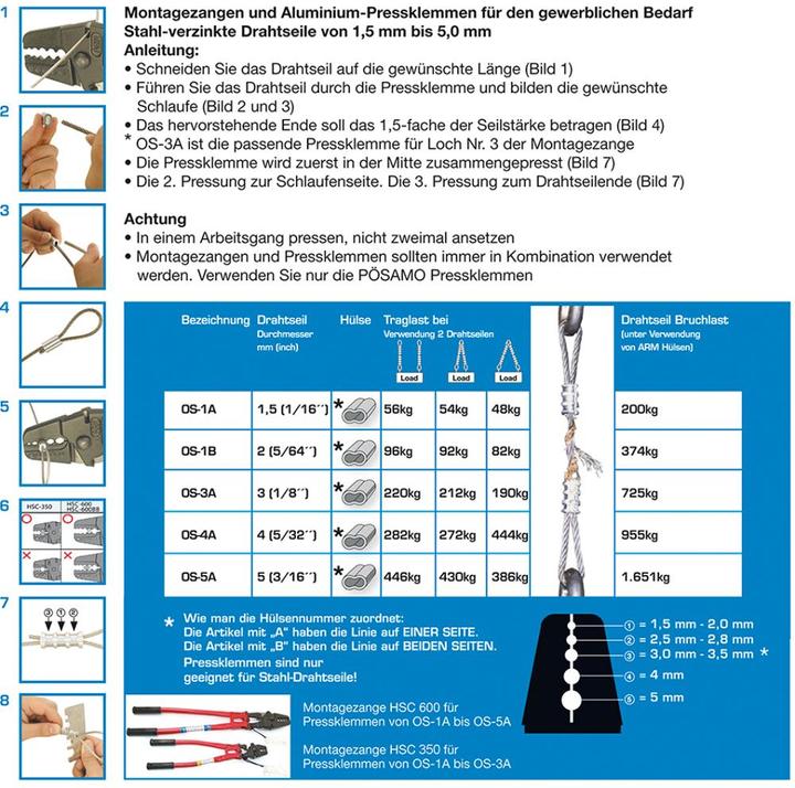 Produktbild Pösamo Alu-Sicherheitspressklemmen OS-4A f.Drahtseil-Ø 4,0mm