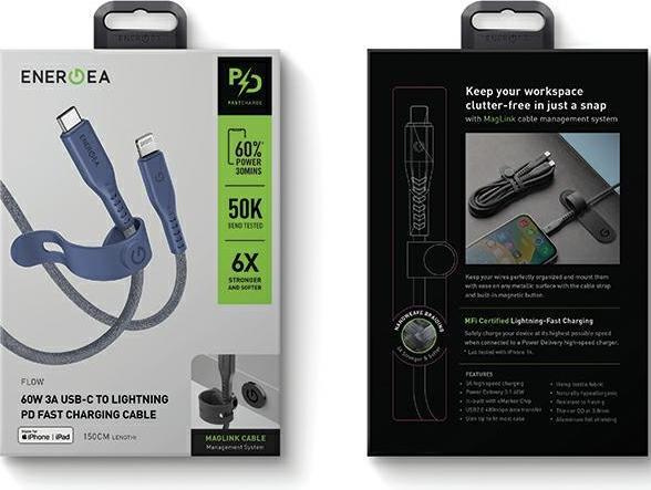 Produktbild Energea kabel Flow USB-C - Lightning C94 MFI 1.5m niebieski/blue 60W 3A PD Fast Charge (1.50 m, USB 3.2 Gen 1, 60 W)