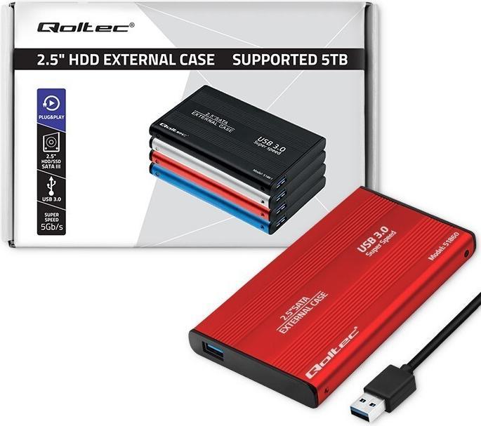 Produktbild Qoltec External Hard Drive Case HDD/SSD 2.5" SATA3 USB 3.0 Raudona (2.5")