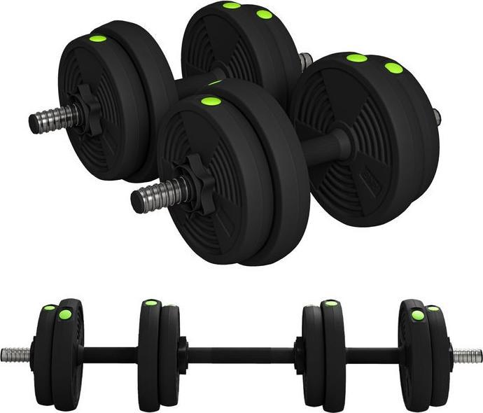 Produktbild Swisshandel24 2-in-1 Hantel-Set, Lang- & Kurzhantel, 15 kg, rutschfest, bodenschonend, Schwarz/Grün (4 x 2 kg, 4 x 1.5 kg)