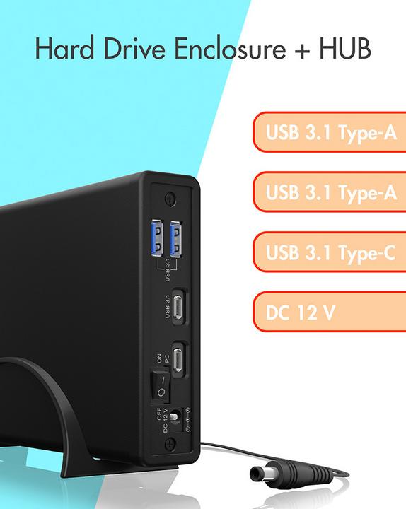 Image du produit Icy Box IB-382H-C31 Boîtier avec hub USB (3.5", 2.5")