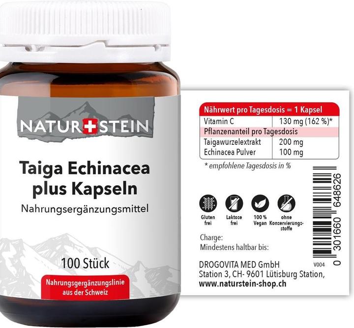 Nutritional values and ingredients Naturstein Taiga Echinacea plus (100 Piece, Capsules, 155 g)