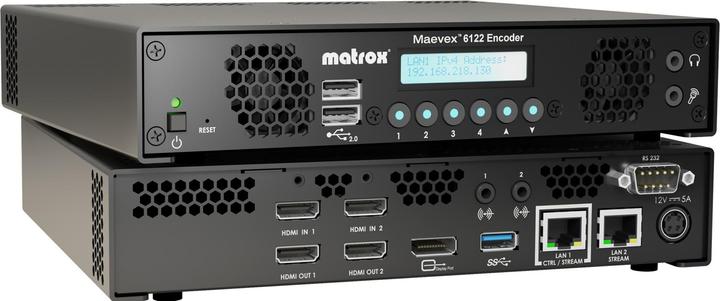 Produktbild Matrox Maevex 6122 Dual 4Kp60 Encoder 2xHDMI pass 1 thru HDCP HDMI analog audio in RS232 mic headpho