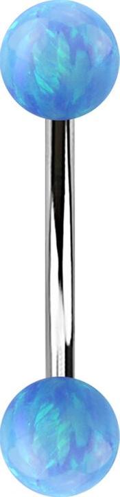 Star Piercing Micro Banane silber mit zwei Kugeln Opal hellblau (ohne Messing, Chirurgenstahl 316L)