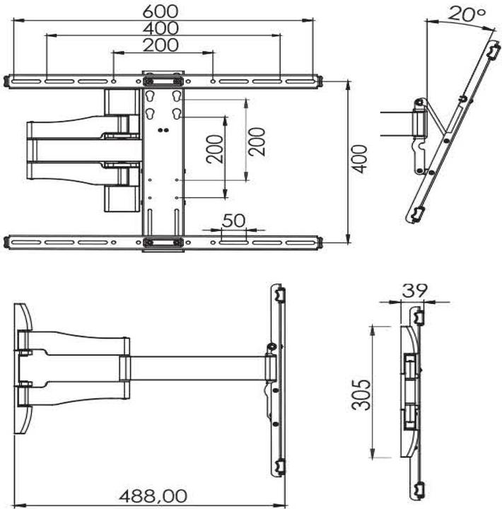 Produktbild VCM Morgenthaler WS 100 Slim - 200 x 200 mm - 600 x 400 mm - 20 - 20° - 0 - 90° - St (Wand, 70", 30 kg)