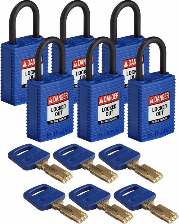 Produktbild Brady Safekey Kompaktes Nylon-Sicherheitsschloss mit Nylonbügel, Blau, 25 mm Bügelhöhe, 4.3 mm Bügeldur