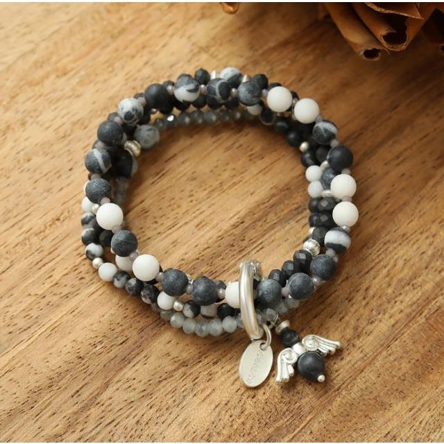 Immagine prodotto Andreani Armband aus echtem Schwarz-Weiss Jaspis mit Engelanhänger von (18 cm)