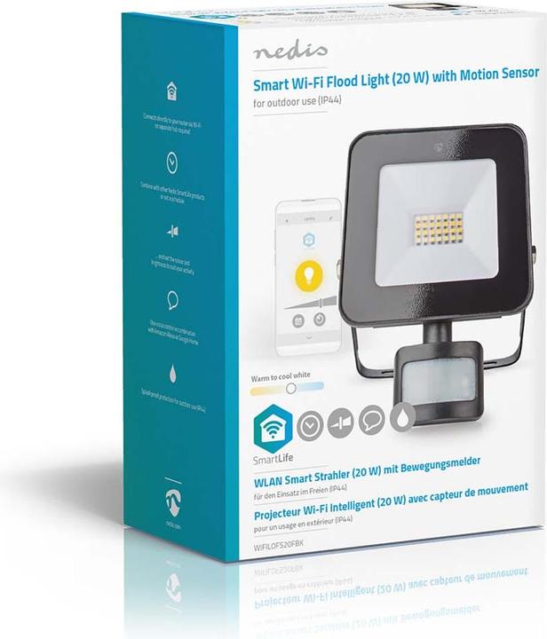 Produktbild Nedis SmartLife-Flutlicht - Bewegungssensor, 1500 lm, WLAN, 20 W, Dimmbar Weiss, 3000 (1500 lm, IP44)