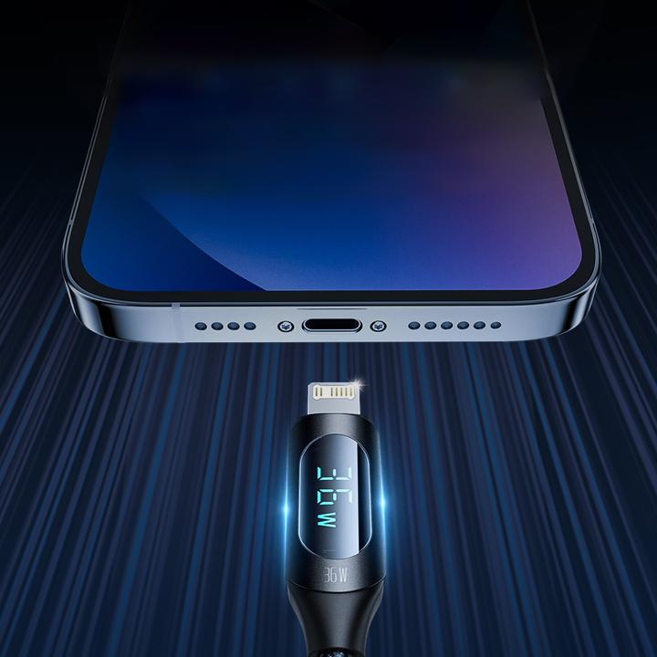 Produktbild Wozinsky USB-C-Kabel – Lightning WUCLC1 mit LED-Anzeige 36 W 1 m – Schwarz (1 m, USB 2.0, 36 W)