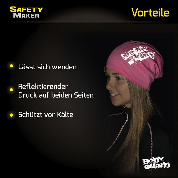 Actual product image SafetyMaker Reversible beanie reflective pink/silver