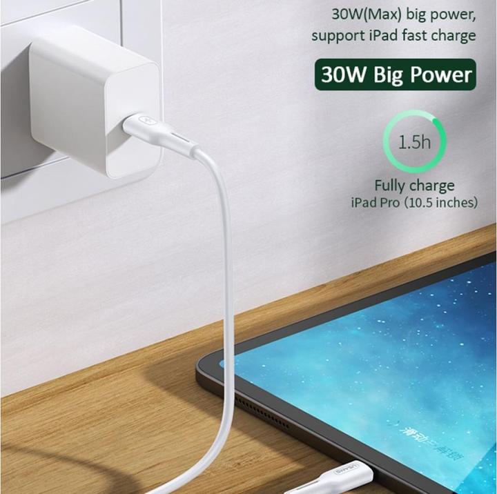 Image du produit Usams U43 Câble de charge rapide USB-C vers lightning 30W, blanc (1.20 m, USB 3.2 Gen 1, 30 W)