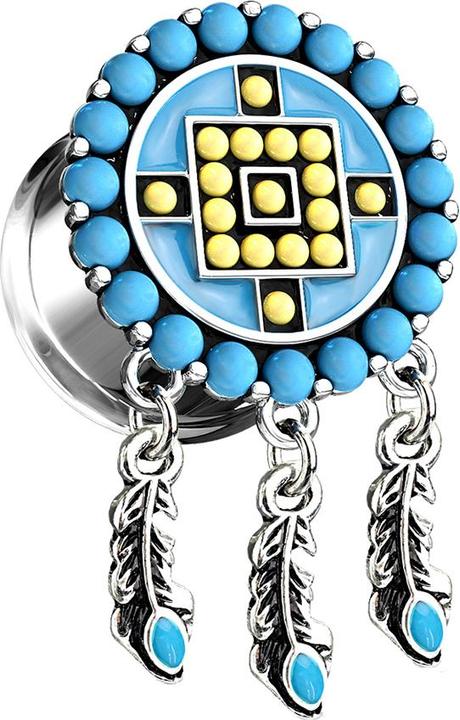 Star Piercing Flared Plug Aztec Tribal Türkis Steinen mit Anhänger (Messing, Chirurgenstahl 316L)