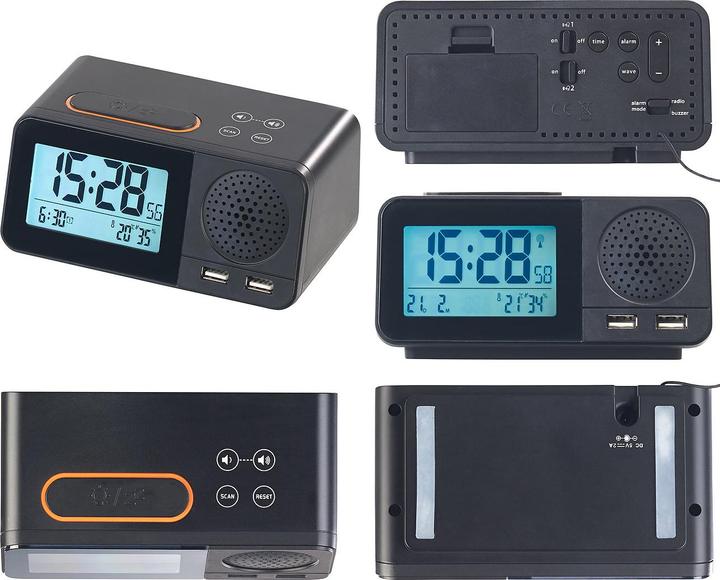 Produktbild Auvisio Funk-Radiowecker mit 2 Weckzeiten, Hygro- & Thermometer