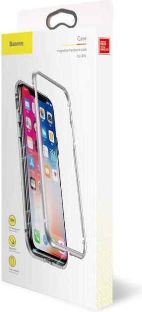 Produktbild Baseus iPhone X Magnetische Alu Schutzhülle Glas RückseiteSilber (Apple iPhone X)