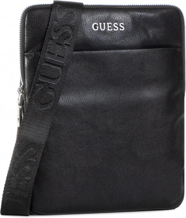 Actual product image Guess Scala, Flat Top Zip, Textile Crossbody Bag, Black, For Men
