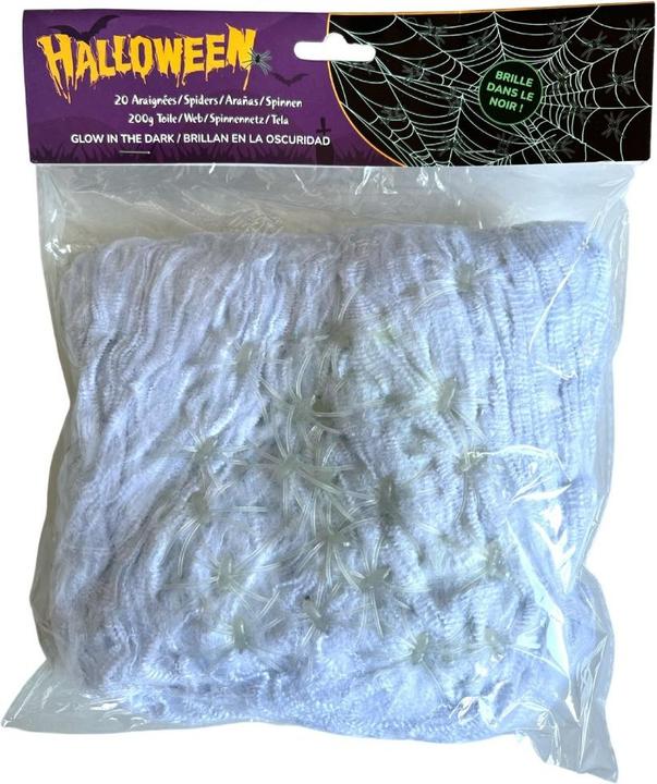 Image du produit Toile d'araignée blanche phosphorescente et 20 araignées