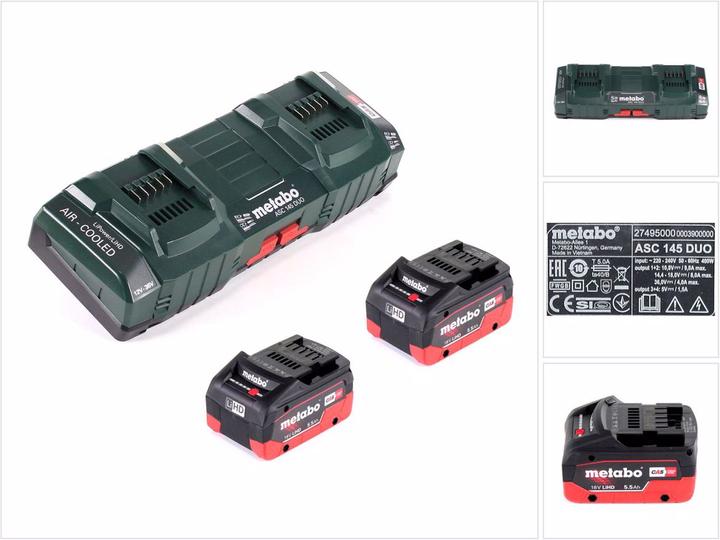 Metabo Basis Set mit 2x Akku LIHD 5,5Ah + ASC 145 DUO Doppelladegerät (18 V)
