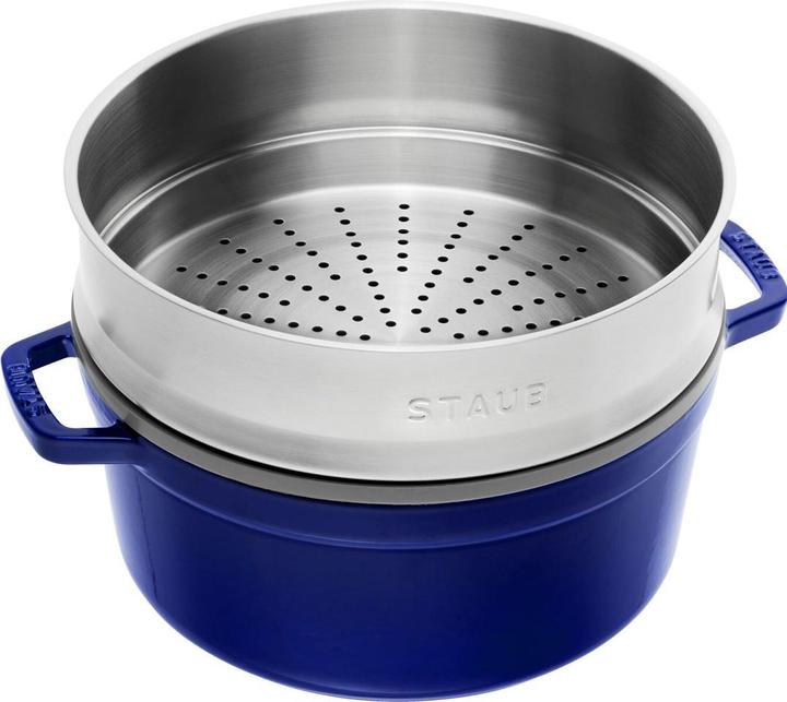 Actual product image Staub Cocotte with steamer insert (26 cm, Casserole + Stewpot, Cast iron, Enamel, Stainless steel)