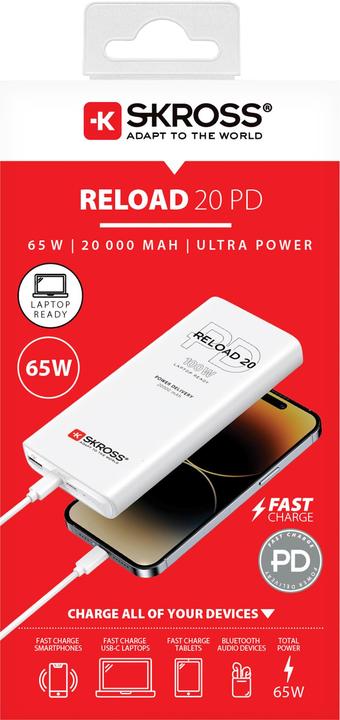 Actual product image Peter Jäckel SKROSS Power Bank RELOAD 20000 64W PD White (20000 mAh, 65 W, 74 Wh)