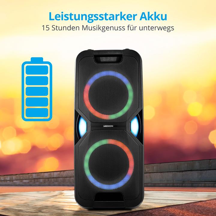 Produktbild Medion MD 44468 Partylautsprecher schwarz (15 h, Akkubetrieb, Netzbetrieb)
