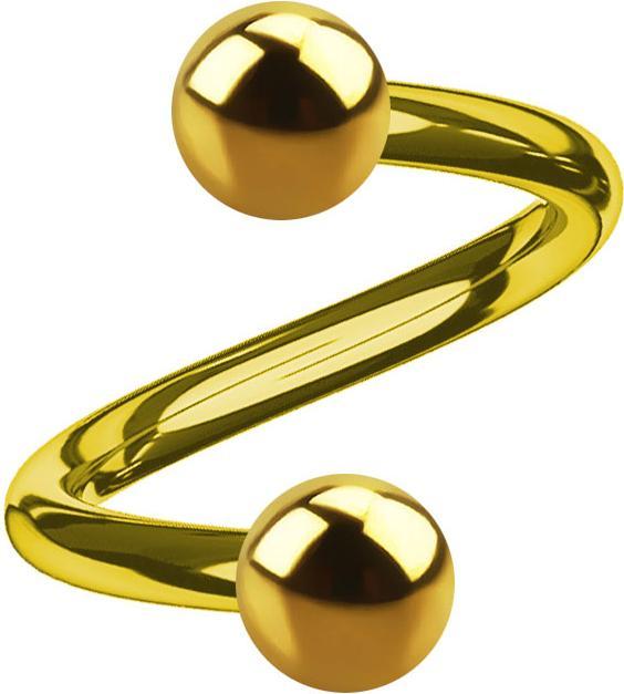 Star Piercing Micro Spirale vergoldet mit zwei Kugeln (ohne Messing, Chirurgenstahl 316L)