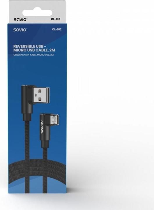 Produktbild Savio CL-162 dwustronny kabel USB- micro USB, 2m, kątowy, oplot (2 m)