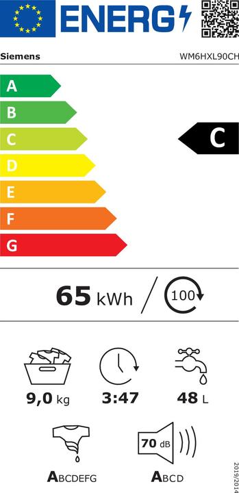 Label énergétique Siemens iQ700 WM6HXL90CH (9 kg, Gauche, Fiche CH)