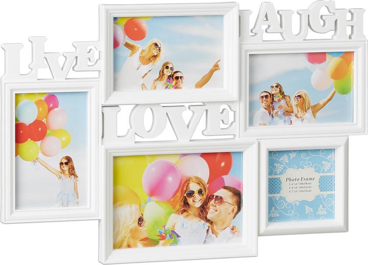 Immagine prodotto Relaxdays Portafoto multiplo Live Love Laugh (10 x 10 cm, 10 x 15 cm, 18 x 13 cm)