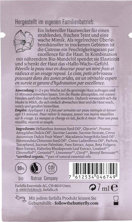Nutritional values and ingredients Farfalla CISTROSE SOS Anti-Fatigue Mask (70 ml)