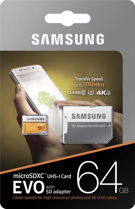 Produktbild Samsung EVO - microSDXC Card (64 GB, microSDXC, U3, UHS-I)