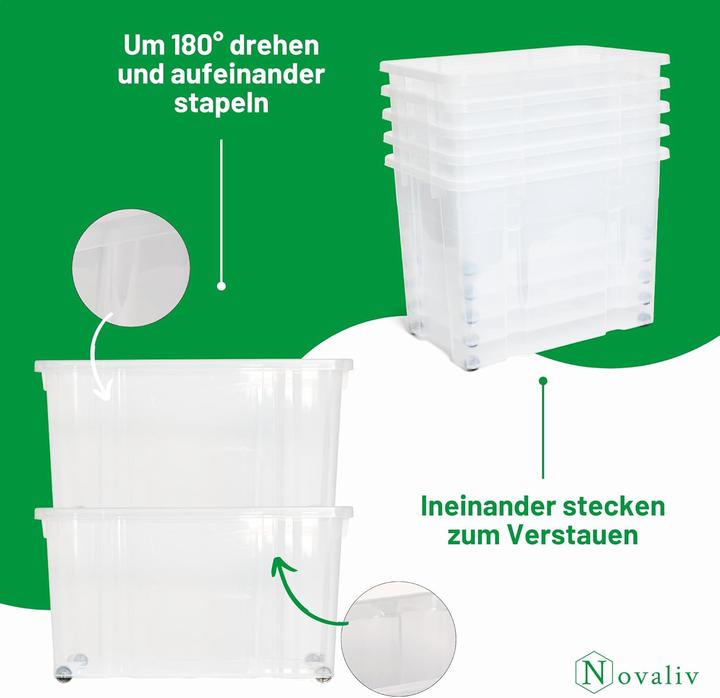 Produktbild Novaliv 3x Aufbewahrungsboxen mit Deckel Gross 80L Anthrazit nestbar stapelbar mit Clipverschluss Rol (61 x 40 x 45 cm, 80 l)