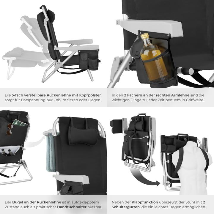 Image du produit tectake chaise de plage Coral, pliable avec fonction sac à dos