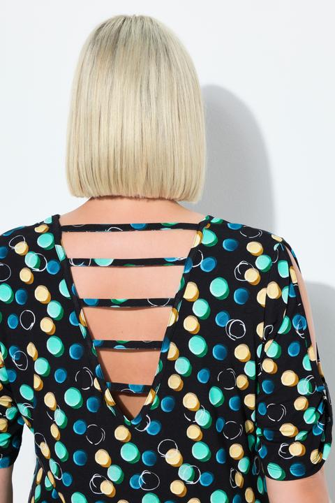 Produktbild Ulla Popken Strandkleid, Punkte, Zierbänder, V-Ausschnitt, Halbarm (56)