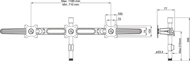 Image du produit Multibrackets Kit d'extension à 6 écrans pour support de table EX Kit Triple (Tables, 24")
